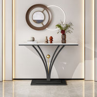 Console d'entrée moderne minimaliste ultra-étroite en métal avec plateau en ardoise, style luxe léger, pour couloir d'hôtel, murale et démontable