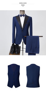 Costumes pour hommes 3 pièces avec revers noir, coupe slim, décontracté chic pour mariage, costume <span class=keywords><strong>de</strong></span> marié, costume <span class=keywords><strong>de</strong></span> demoiselle d'honneur, veste, gilet et pantalon - Product Image 5