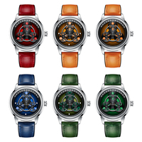 Montre-bracelet mécanique automatique squelette personnalisée pour homme, étanche, avec verre saphir, bracelet en acier inoxydable et cuir, réserve de marche