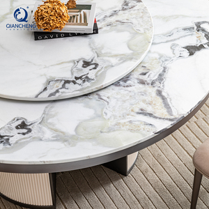 Juego de Comedor de Cuero de Lujo Estilo Italiano, Muebles para el Hogar, Mesa Redonda de Piedra de Mármol con Plato Giratorio, Mesa de Restaurante de Alta Gama - Product Image 4