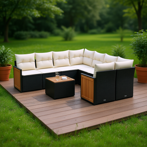 Set Divano da Giardino in Rattan con Cuscini, Design Contemporaneo Nero, Mobili in Vimini PE Impermeabile per Patio e Terrazza - Product Image 2