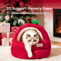 Lit-cave pour chat semi-fermé en forme de pomme, confortable, avec mousse de soutien 3D et coussin amovible pour chats d'intérieur, cadeau de Noël