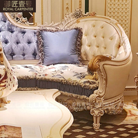 Ensemble de salon de style européen Royalr, luxueux, en bois massif, canapé en tissu avec table basse pour villa française, meubles d'art