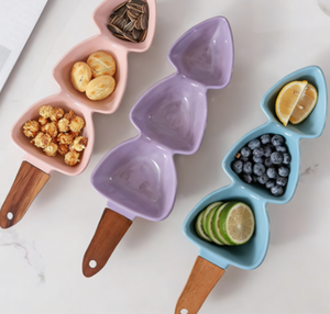 İskandinav Minimalist tasarım yaratıcı bambu kolu porselen kase servis tabağı mikrodalga güvenli ticari kullanım kurutulmuş meyve tabağı - Product Image 1
