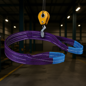 Sangles plates en polyester Fervi, extrémités violettes et bleues, longueur 2 m, équipement de levage robuste - Product Image 3
