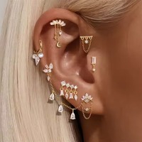 Boucles d'oreilles F136 en titane avec zircon cubique transparent serti griffe, à dos plat, pour piercing cartilage, labret, conque, hélix