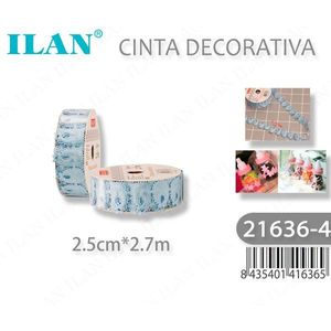 Nastro Decorativo Ilan 2.5cm x 2.7m Blu con Motivi per Lavori Artigianali - Product Image 3