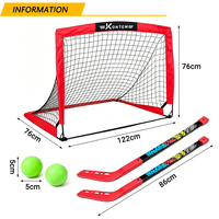 Ensemble de hockey sur sol pour enfants, but de hockey pliable avec 2 bâtons de hockey et 2 balles, jeu de hockey de rue portable pour la cour