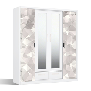 Armoire en acier imprimé avec barre de suspension, miroir et 4 portes coulissantes - Product Image 2