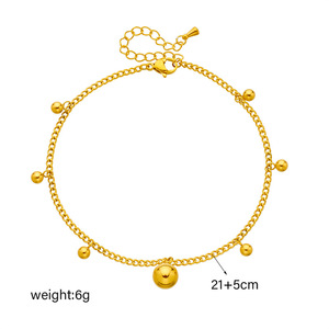 Minimalist Multi Sizes Gold <b>Bead</b> Drop <b>Anklet</b> Gold Plated Stainless Steel Smooth Round Ball Pendant Simple Thin Chain <b>Anklet</b> - Product Image 5