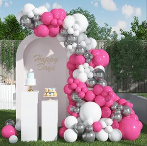 Set di 99 Palloncini Rotondi in Lattice Rosa, Bianco e Argento, Kit per Arco e Ghirlanda per San Valentino, Addio al Nubilato, Feste di Compleanno per Ragazze e Donne - Product Image 3