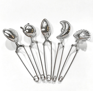 FANGYUAN özel ucuz kabuk kalp altın kaplama Metal paslanmaz çelik gevşek yaprak örgü çay topu çay demlik süzgeç kolu ile - Product Image 1