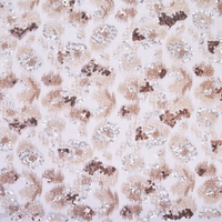 Tissu en maille transparente brodé de perles et de sequins floraux couleur or champagne, 100 % polyester, style uni, pour robes de mariée et de soirée pour filles