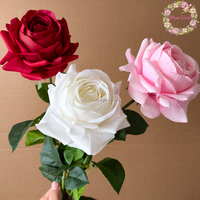 Meistverkaufte Große Realistische Rosen in Weiß und Rot mit Langem Stiel, Künstliche Blumen für Heim- und Hochzeitsdekoration