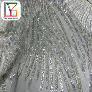 قماش دانتيل تول مطرز بالترتر لحفلات الزفاف أنيقة قماش فاخر ترتر أبيض ثقيل لامع مطرز بالخرز قماش دانتيل شبكي لفساتين النساء - Product Image 3