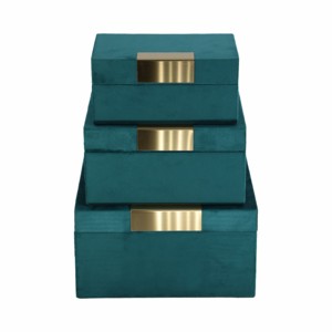 Boîtes de rangement décoratives, lot de 3, velours turquoise avec accents dorés, pour bijoux, souvenirs, décoration intérieure - Product Image 3