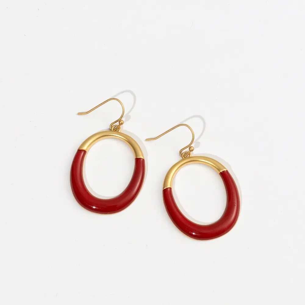 Fashion Minimalist Simple Gold Plated Red Enamel Color Hoop Earrings For Women Jewelry