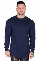 T-shirt de sport à manches longues et col rond en coton et Spandex pour homme