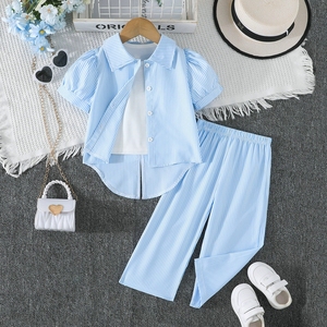 Ropa para Adolescentes, Conjunto de Dos Piezas de Camisa a Rayas y Pantalones Anchos para Otoño, Ropa de Boutique para Chicas - Product Image 1