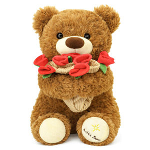 V392 Oso de Peluche de Alta Calidad Personalizado de 11.8 Pulgadas con Ramo de Rosas, Muñeco de Peluche Romántico con Sombrero de Flores, Perfecto como Regalo de Cumpleaños - Product Image 1
