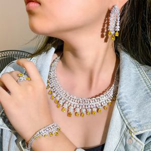 Ensemble de bijoux de mariage en Zircon jaune, de luxe indien du Nigeria, en cristal CZ, collier à gros pompon pour femmes, bijoux de fiançailles - Product Image 2
