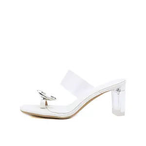 Daily Square Toe Chunky Heel Sandals 2022 New High Heel Transparent Sandals Butterfly Toe-ring Clear Band Slippers