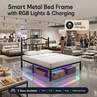 Fabrikdesign Robuster Geräuschloser & Rutschfester Metallbettrahmen mit Kopfteil-Steckdose LED-Licht Stauraum Direkt vom Hersteller