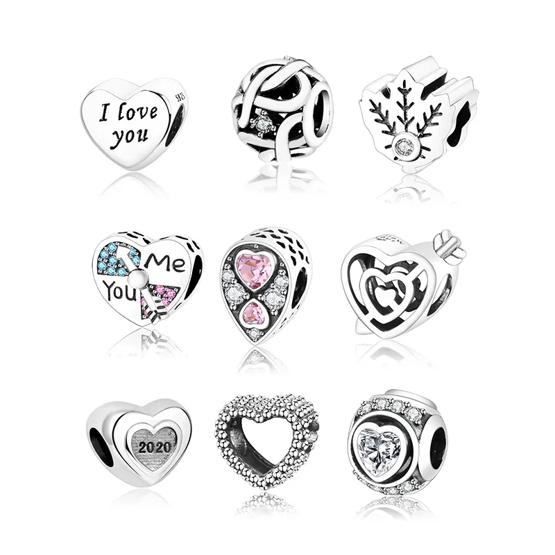 Valentine's Day Gift 925 Sterling Silver Enamel Openwork Heart Beads Heart Charms For Bracelet Necklace Jewelry Making