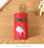 Dompet Koin Wanita Bentuk Silinder Motif Bunga, Tas Earphone Portabel Lucu Retro, Tas Kunci Bordir, Tas Anak Perempuan