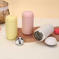 Botol minum termos mini bergaya Ins, double wall stainless steel, vakum, portabel, lucu, ukuran saku, dengan infuser teh