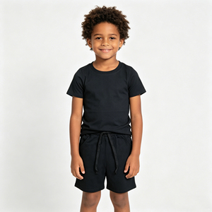 Conjunto de dos piezas de verano para niños pequeños, camiseta de manga corta a cuadros azul con pantalones cortos, conjunto suave para uso diario - Product Image 2