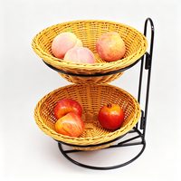 Panier de rangement à deux niveaux en rotin PP, fait main, écologique, imperméable, avec cadre métallique pour la présentation de fruits et de pains dans les restaurants et supermarchés