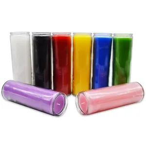 stock 7 days burning time church candle/8 inches religious candle/multi color church prayer candle in glass bottle wholesale