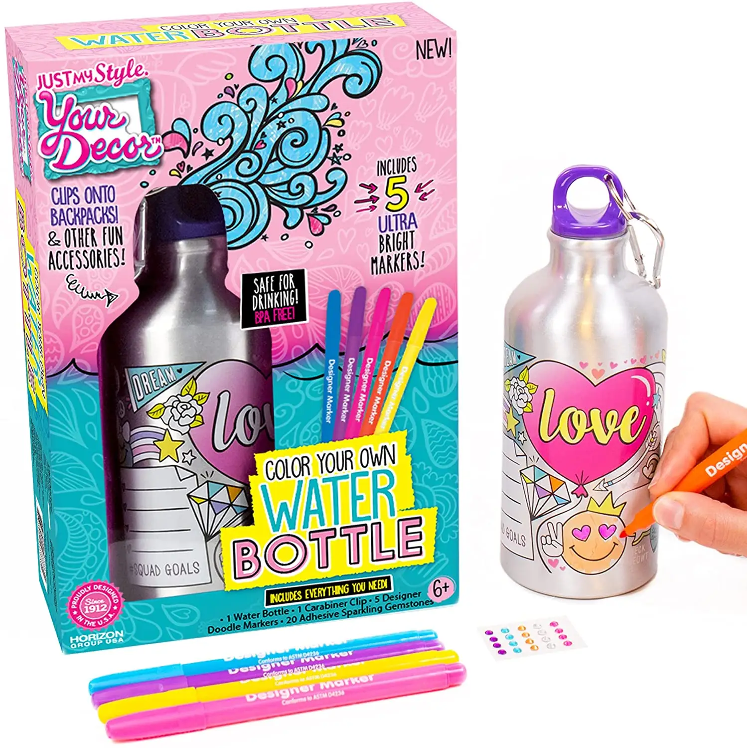 Botella de agua para niñas, Kit artesanal para colorear, Color, sin BPA, de aluminio, regalo