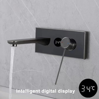 Robinet de lavabo mural moderne en laiton poli avec affichage numérique LED, mitigeur monocommande en céramique pour eau chaude/froide – Offre Spéciale