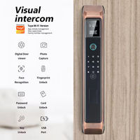 TUYA Serrure de porte intelligente avec déverrouillage à distance Reconnaissance faciale Mot de passe d'empreinte digitale et interphone vidéo Porte en bois rouge Accès sans clé