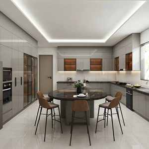 Gabinetes de Cocina Modernos Personalizables con Encimera con Patrón de Mármol, Diseño Funcional, Estilo Calmado y Elegante para Apartamento - Product Image 1