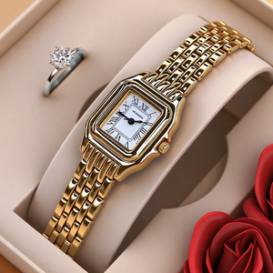 Reloj Cuadrado Vintage con Números Romanos para Mujer, Correa de Acero Chapada en Oro, Reloj de Cuarzo Resistente al Agua - Product Image 3