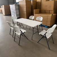 Table pliante rectangulaire en plastique HDPE, légère, pour réunions en plein air, portable, pliable, table de jardin, table de réception blanche