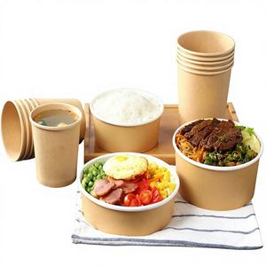 Envase de Papel Desechable Ecológico Personalizado, Tazón Biodegradable de Kraft con Tapa, para Sopa, Comida para Llevar, Café, Embalaje SENANG Giveaways - Product Image 1