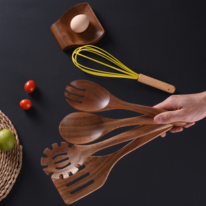 Juego de cucharas y tenedores de madera de teca de bambú ecológico, utensilios de cocina para uso doméstico - Product Image 6