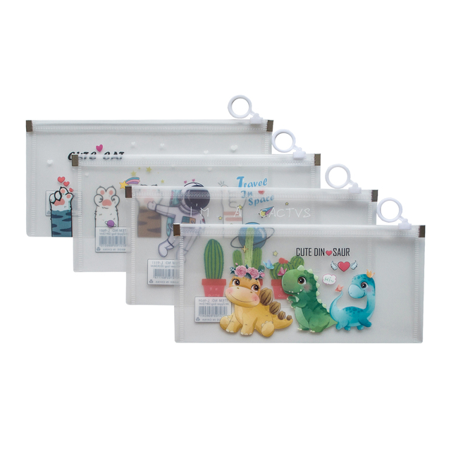Hot Sale DL Size Waterproof Cute Zipper Bag  Plastic Document  File Folder for Office and School Use