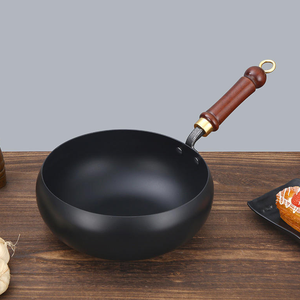 Wok rond en fer avec logo personnalisé, antiadhésif, sans revêtement, grande capacité, pour cuisine - Product Image 1