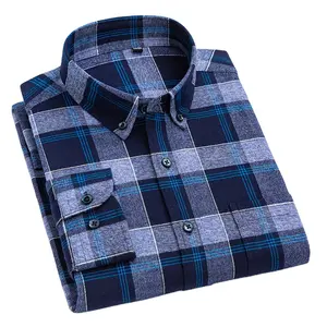 custom cotton polyester poplin long sleeve dark blue slim fit boys mens men casual button up business office work shirt