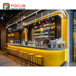 Modern Coffee Service Counter Checkout <b>Shelf</b> Barista Zone Black <b>Walnut</b> Cafe Counter - Product Image 3