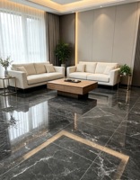 Carreaux de sol intérieurs modernes en porcelaine brillante effet marbre noir 800x800, gris foncé poli haute brillance pour villa, hall d'hôtel, salon