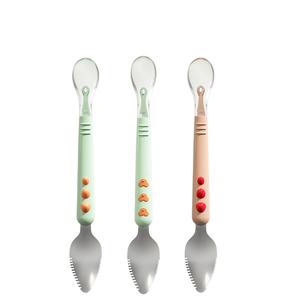 Cucchiaio per Neonati 2 in 1 a Doppia Punta Morbida, Sicuro per l'Addestramento, in Silicone, per Alimenti per Bambini, Raschietto per Frutta e Purè - Product Image 1