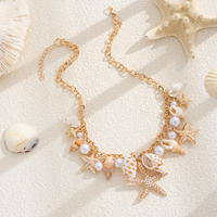 Collier à breloque coquillage doré avec pendentif étoile de mer et perle, chaîne en alliage de zinc, bijou cadeau pour femme, idéal pour les fêtes