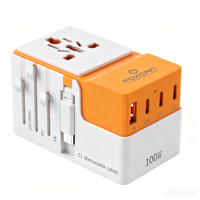 Adaptateur de voyage universel rapide Foxcan PD 100W GaN Type-C avec câble USB intégré pour ordinateur portable et écouteurs