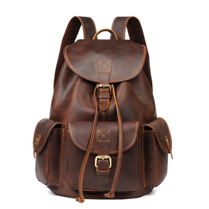 Dropshipping Shopify Outdoor Leisure Travel Backpack <b>Large</b> Capacity Genuine Leather Business Trip <b>Rucksack</b> Multi Pocket Retro - Product Image 1